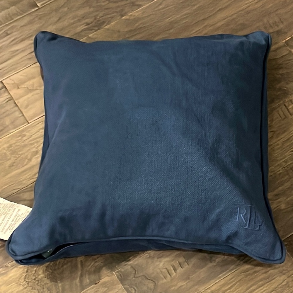 Ralph Lauren Throw Pillow Blue 22”x22” decor decoration cotton accent